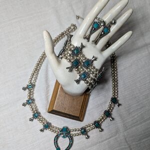 Sancrest Company Silvertone and Synthetic Turquoise Vintage Jewelry Suite